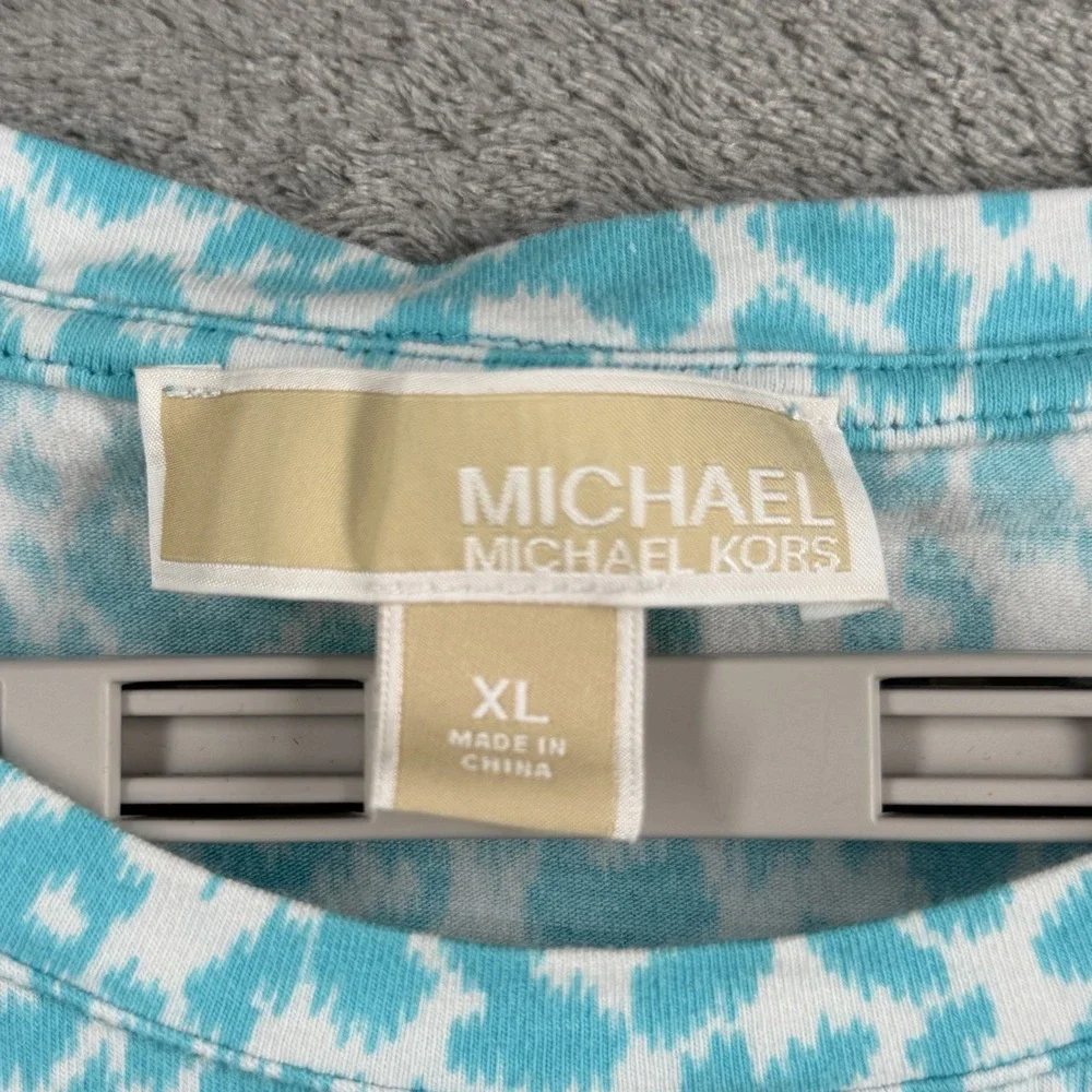 Michael Kors Top XL Blue Cheetah Rhinestone Shirt Summer Spring‎ Vacation Cruise